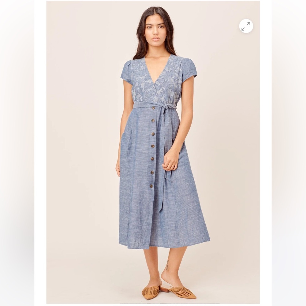 Lovestitch Janie Denim Blue Embroidered Midi Dress